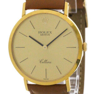 ROLEX Cellini 4112 18K Gold Leather Hand-Winding Mens Watch